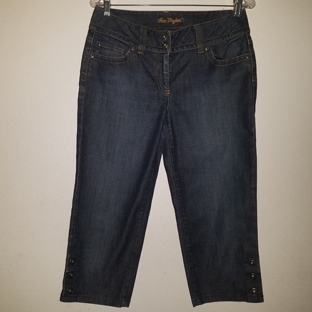 Ann Taylor Denim Capris Cropped Jeans Curvy Fit Lindsay Waist Size 6 Dark Wash